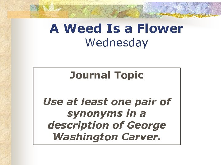 A Weed Is a Flower Wednesday Journal Topic Use at least one pair of