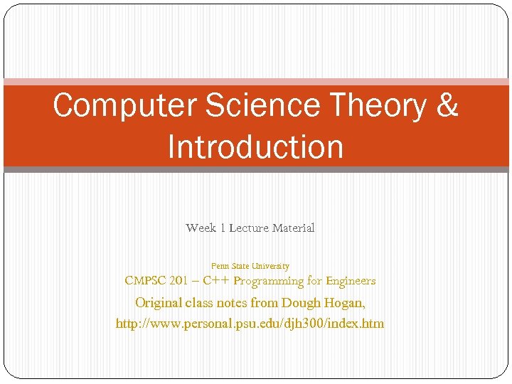 Computer Science Theory Introduction Week 1 Lecture