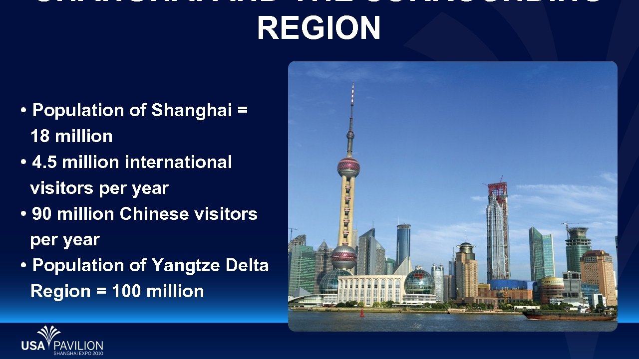 SHANGHAI AND THE SURROUNDING REGION • Population of Shanghai = 18 million • 4.