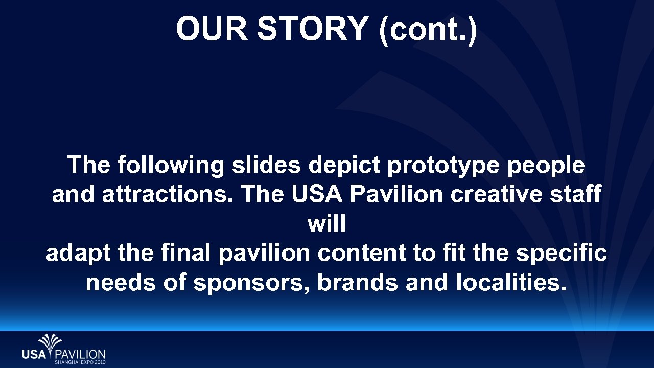 OUR STORY (cont. ) The following slides depict prototype people and attractions. The USA