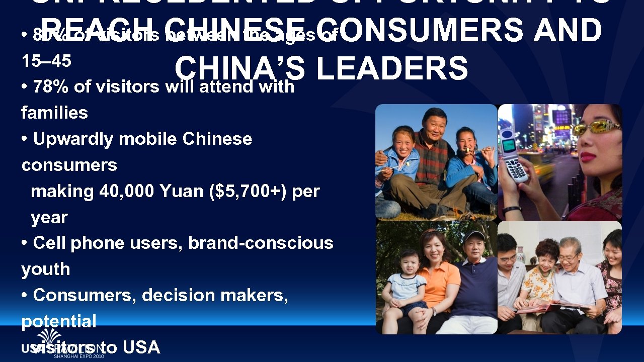UNPRECEDENTED OPPORTUNITY TO • 80% of visitors CHINESE CONSUMERS AND REACH between the ages