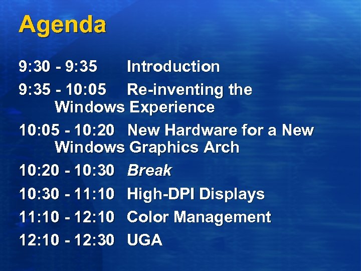 Agenda 9: 30 - 9: 35 Introduction 9: 35 - 10: 05 Re-inventing the