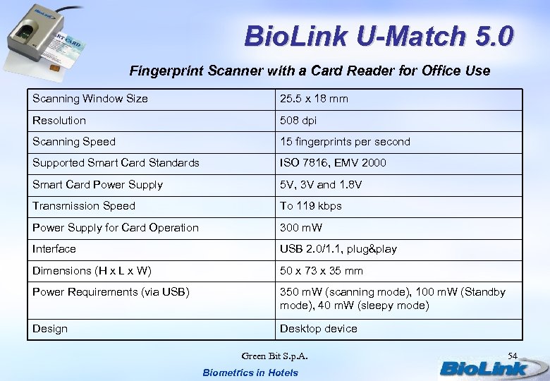 Bio. Link U-Match 5. 0 Fingerprint Scanner with a Card Reader for Office Use