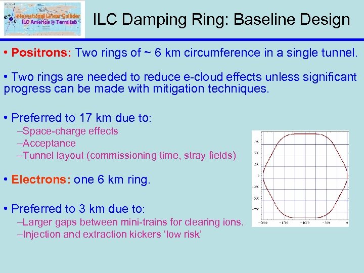 ILC Damping Ring: Baseline Design • Positrons: Two rings of ~ 6 km circumference