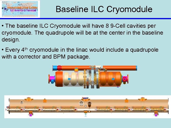Baseline ILC Cryomodule • The baseline ILC Cryomodule will have 8 9 -Cell cavities