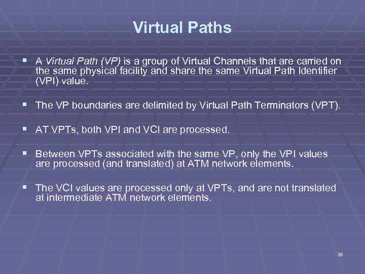 Virtual Paths § A Virtual Path (VP) is a group of Virtual Channels that