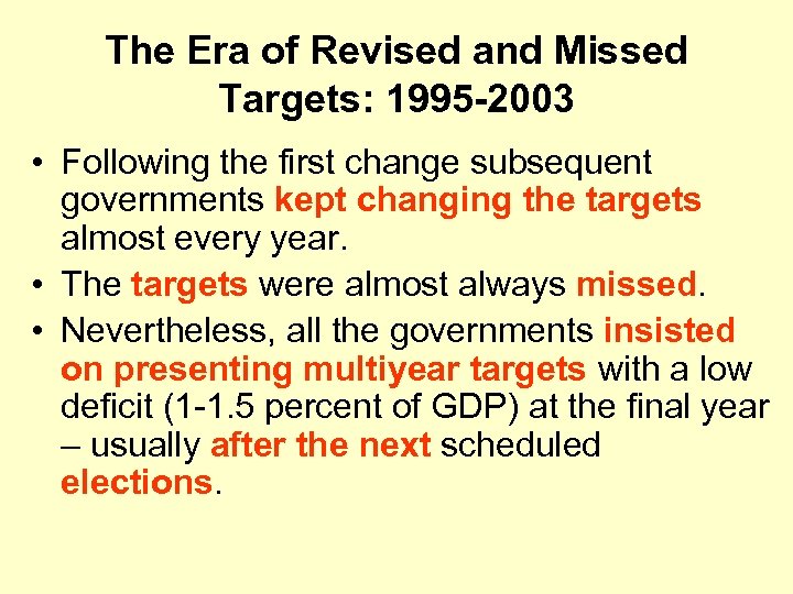 The Era of Revised and Missed Targets: 1995 -2003 • Following the first change