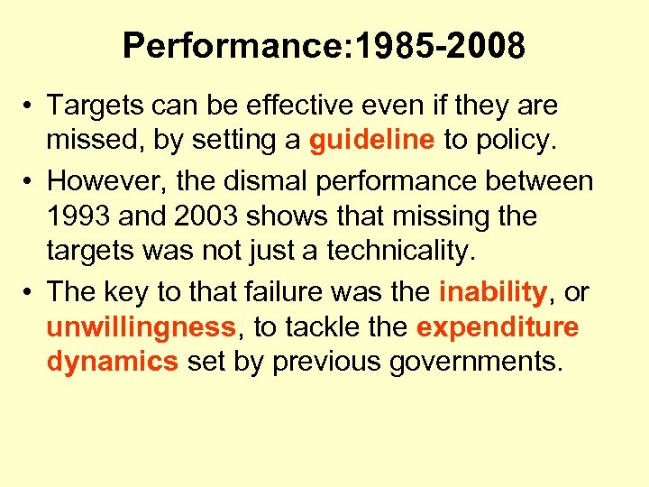 Performance: 1985 -2008 • Targets can be effective even if they are missed, by