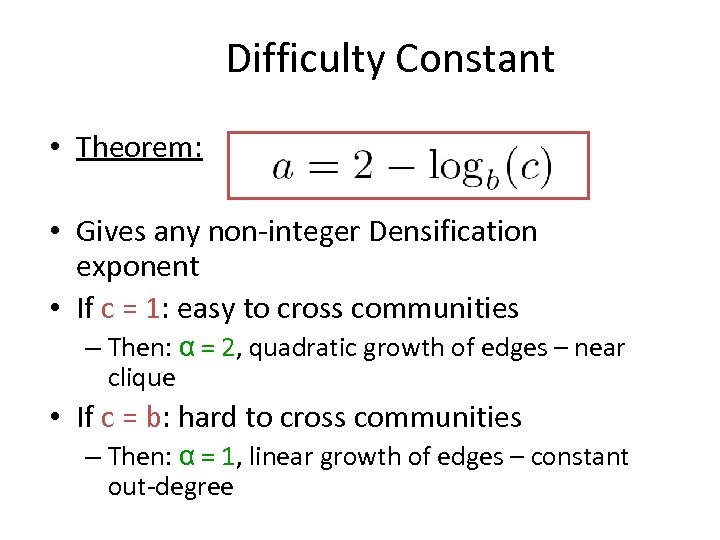 Difficulty Constant • Theorem: • Gives any non-integer Densification exponent • If c =