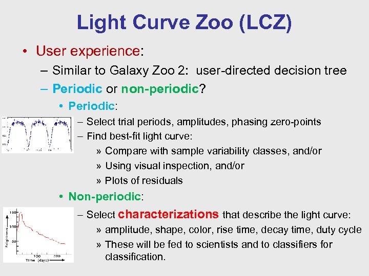 Light Curve Zoo (LCZ) • User experience: – Similar to Galaxy Zoo 2: user-directed