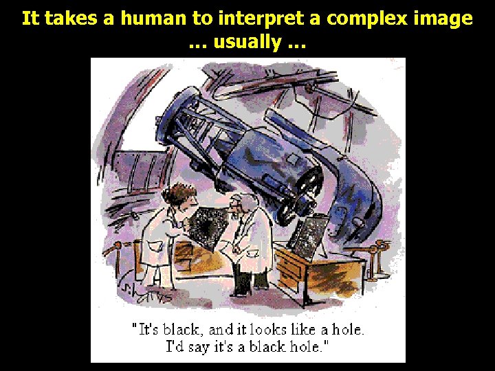 It takes a human to interpret a complex image … usually … 