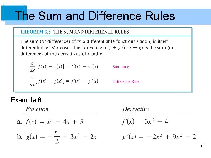The Sum and Difference Rules Example 6: 21 
