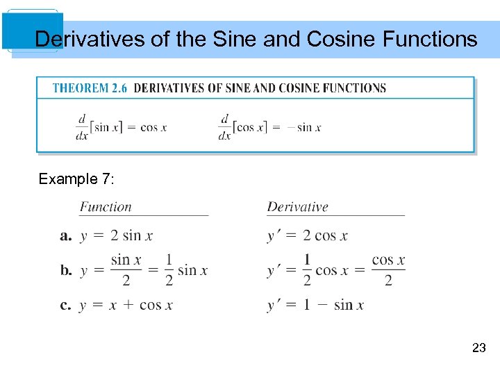 Derivatives of the Sine and Cosine Functions Example 7: 23 