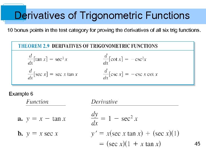 Derivatives of Trigonometric Functions 10 bonus points in the test category for proving the