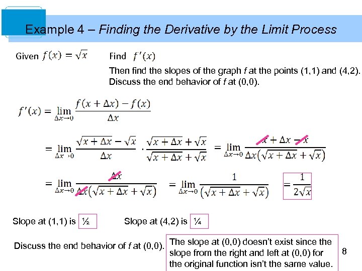 Example 4 – Finding the Derivative by the Limit Process Given Find Then find