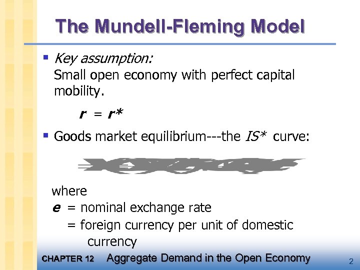 The Mundell-Fleming Model § Key assumption: Small open economy with perfect capital mobility. r