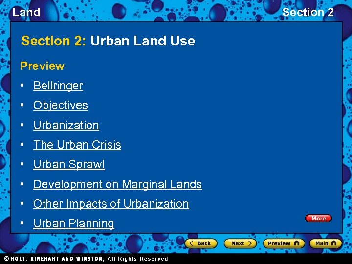 Land Section 2: Urban Land Use Preview • Bellringer • Objectives • Urbanization •