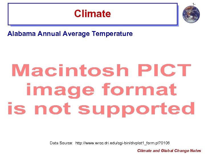 1 - Climate Alabama Annual Average Temperature Data Source: http: //www. wrcc. dri. edu/cgi-bin/divplot