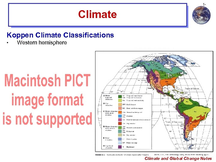 1 - Climate Koppen Climate Classifications • Western hemisphere Climate and Global Change Notes