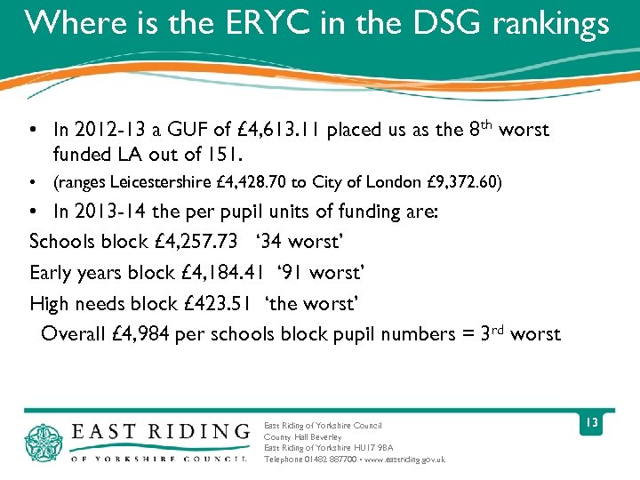 Where is the ERYC in the DSG rankings • In 2012 -13 a GUF