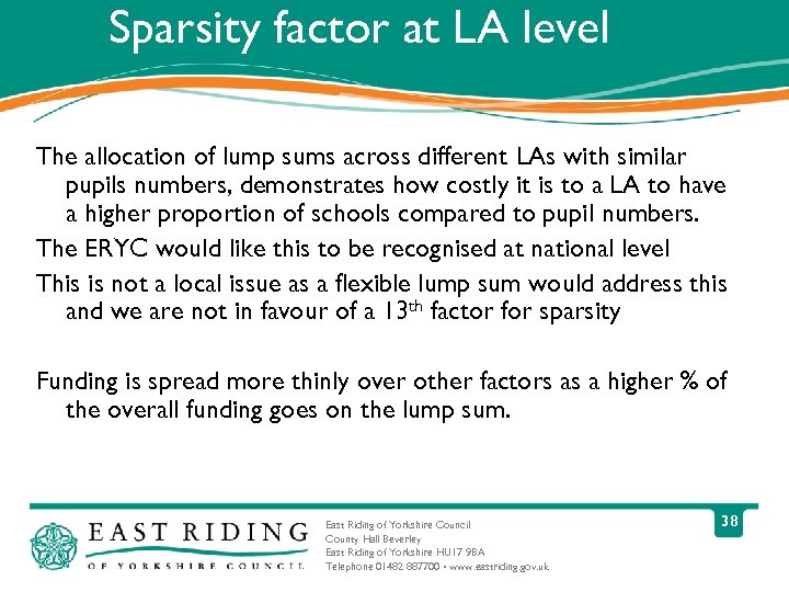 Sparsity factor at LA level The allocation of lump sums across different LAs with