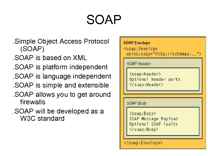 SOAP. Simple Object Access Protocol (SOAP). SOAP is based on XML. SOAP is platform