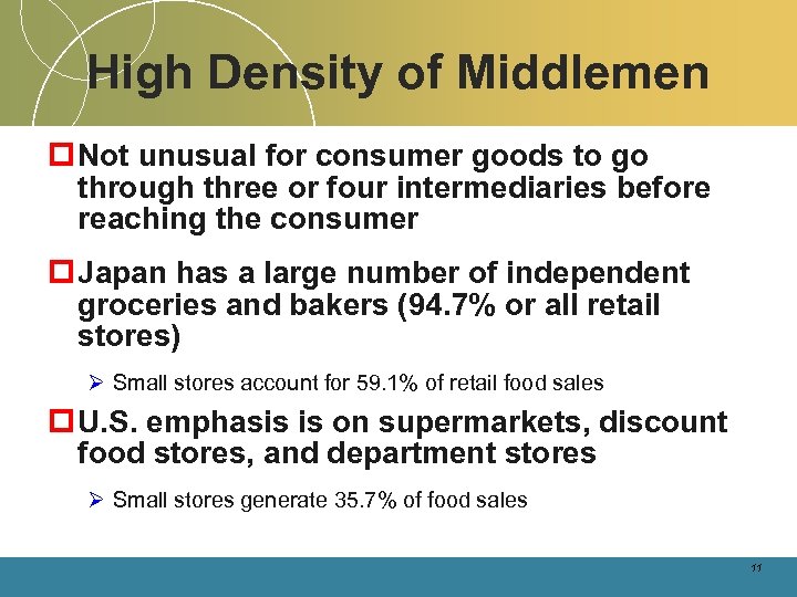 High Density of Middlemen p Not unusual for consumer goods to go through three