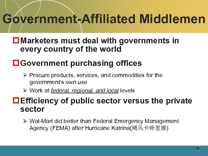 Government-Affiliated Middlemen p Marketers must deal with governments in every country of the world