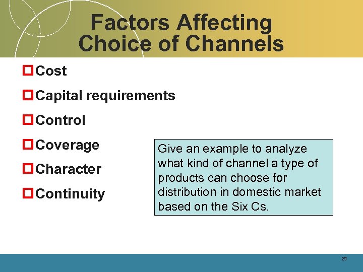 Factors Affecting Choice of Channels p Cost p Capital requirements p Control p Coverage