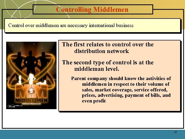Controlling Middlemen Control over middlemen are necessary international business The first relates to control