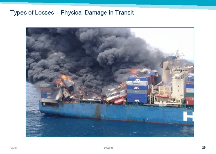 Types of Losses – Physical Damage in Transit MARSH 3/16/2018 29 