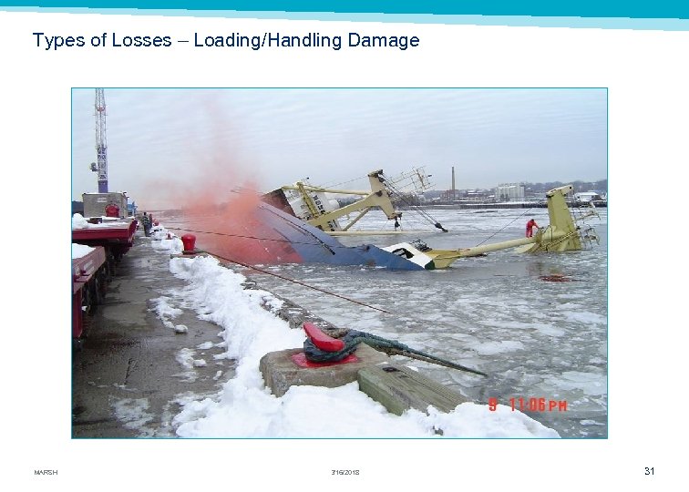 Types of Losses – Loading/Handling Damage MARSH 3/16/2018 31 