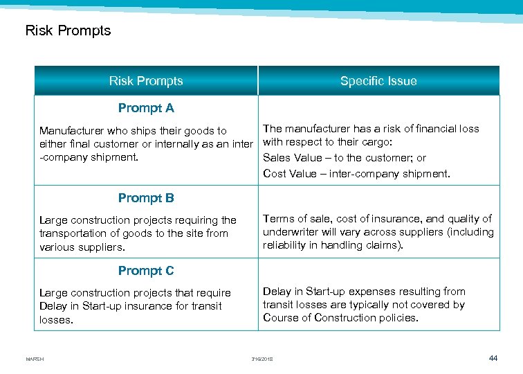 Risk Prompts Specific Issue Prompt A The manufacturer has a risk of financial loss
