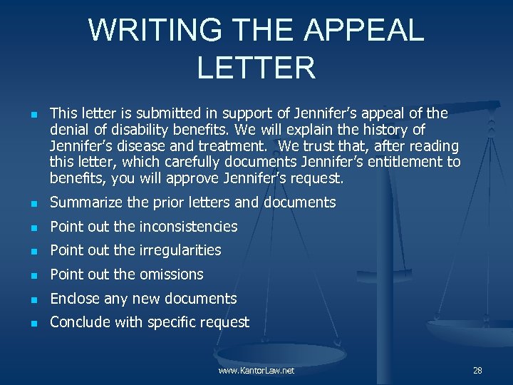 WRITING THE APPEAL LETTER n This letter is submitted in support of Jennifer’s appeal