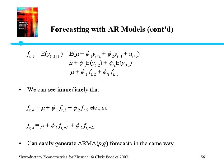 Forecasting with AR Models (cont’d) ft, 3 = E(yt+3 t ) = E( +