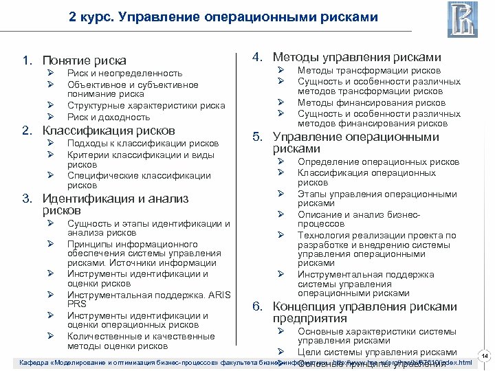 2 курс. Управление операционными рисками 1. Понятие риска Ø Ø Риск и неопределенность Объективное