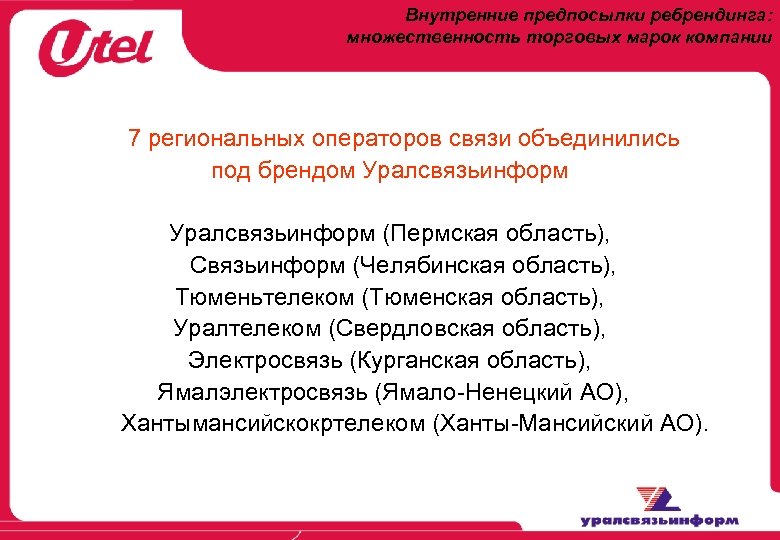 Внутренние предпосылки ребрендинга: множественность торговых марок компании 7 региональных операторов связи объединились под брендом