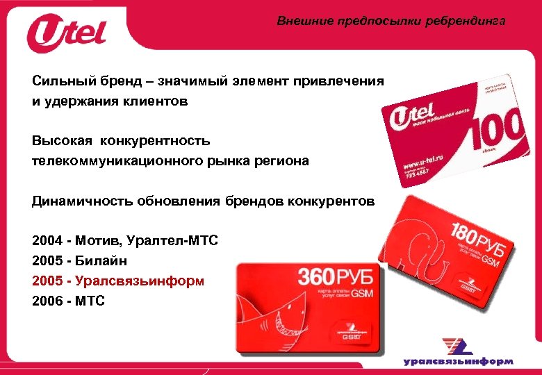 Внешние предпосылки ребрендинга Сильный бренд – значимый элемент привлечения и удержания клиентов Высокая конкурентность