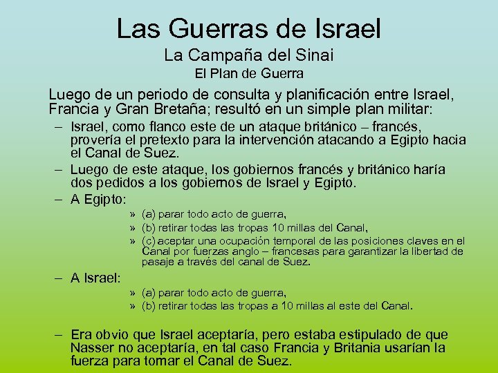 Las Guerras de Israel La Campaña del Sinai El Plan de Guerra Luego de