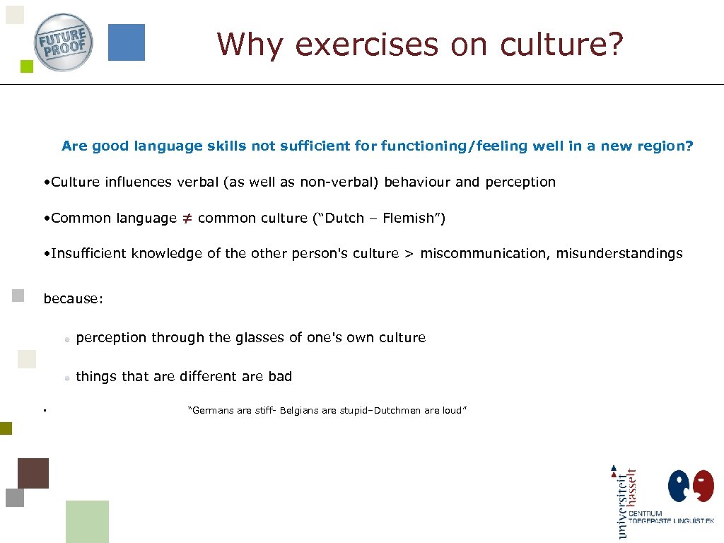 Why exercises on culture? Are good language skills not sufficient for functioning/feeling well in
