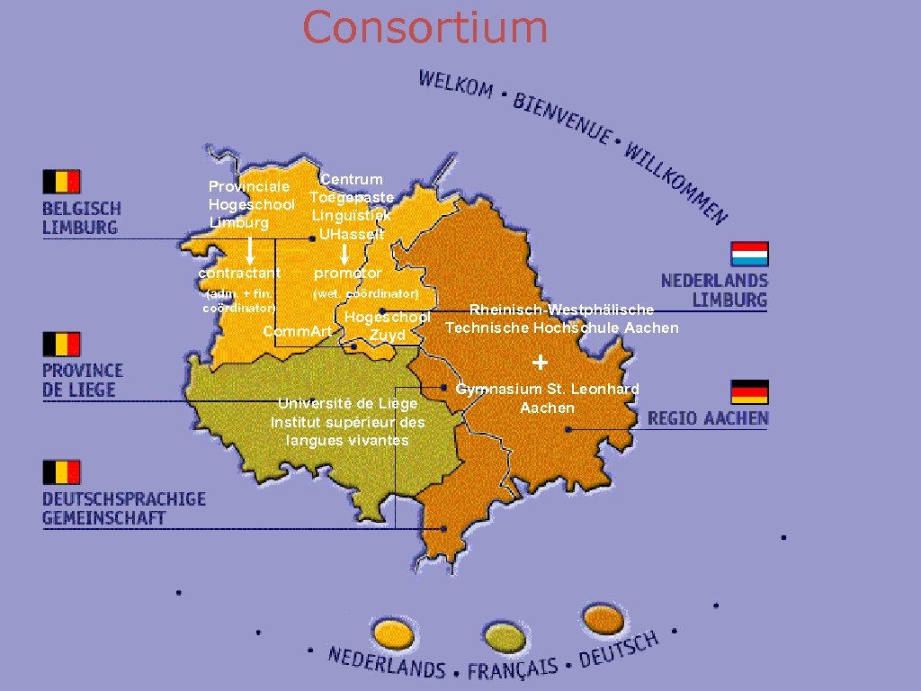 Consortium Centrum Provinciale Hogeschool Toegepaste Linguïstiek Limburg UHasselt contractant (adm. + fin. coördinator) promotor