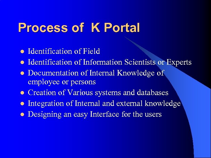 Process of K Portal l l l Identification of Field Identification of Information Scientists