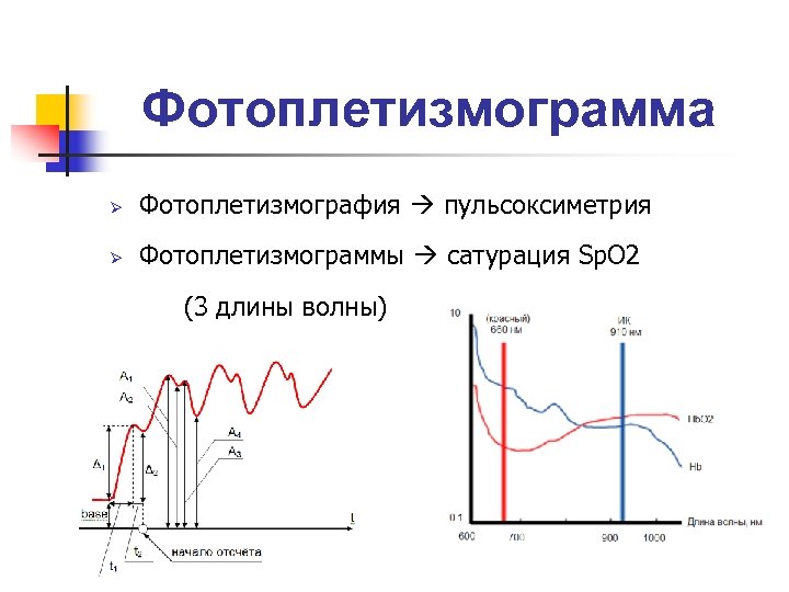 Фотоплетизмограмма Ø Фотоплетизмография пульсоксиметрия Ø Фотоплетизмограммы сатурация Sp. O 2 (3 длины волны) 