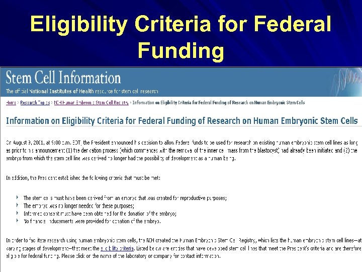 Eligibility Criteria for Federal Funding 
