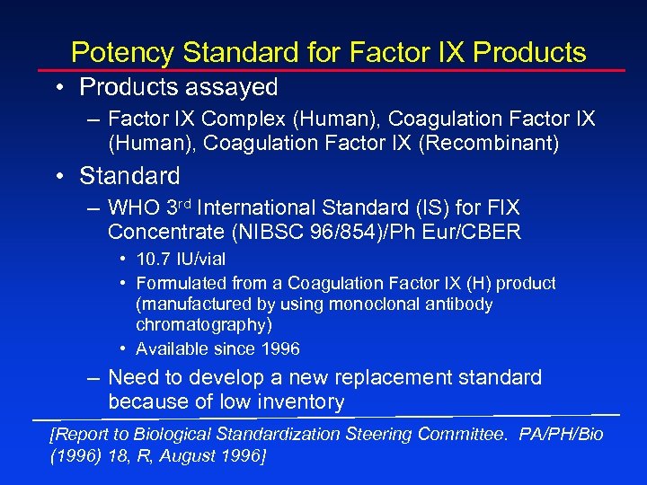 Potency Standard for Factor IX Products • Products assayed – Factor IX Complex (Human),