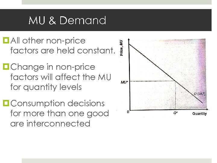 MU & Demand All other non-price factors are held constant. Change in non-price factors