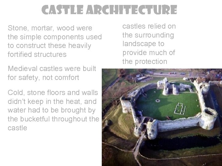 Castle Architecture Stone, mortar, wood were the simple components used to construct these heavily