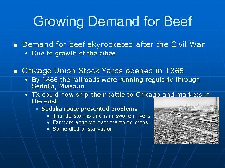 Growing Demand for Beef n Demand for beef skyrocketed after the Civil War •