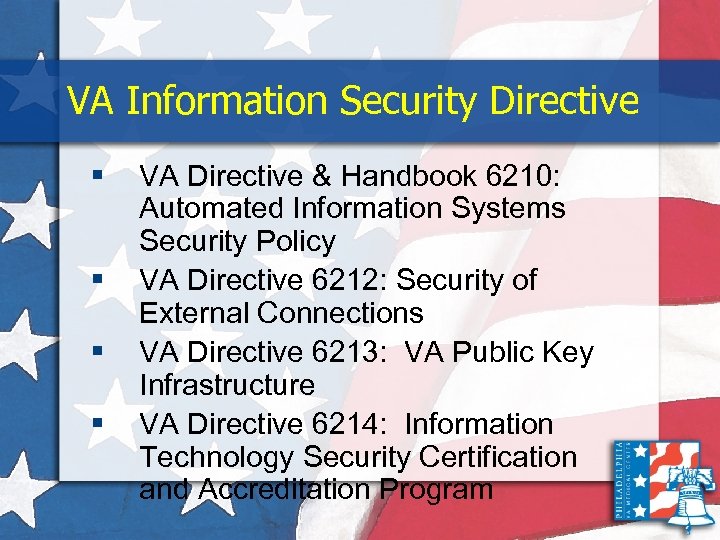 VA Information Security Directive § § VA Directive & Handbook 6210: Automated Information Systems
