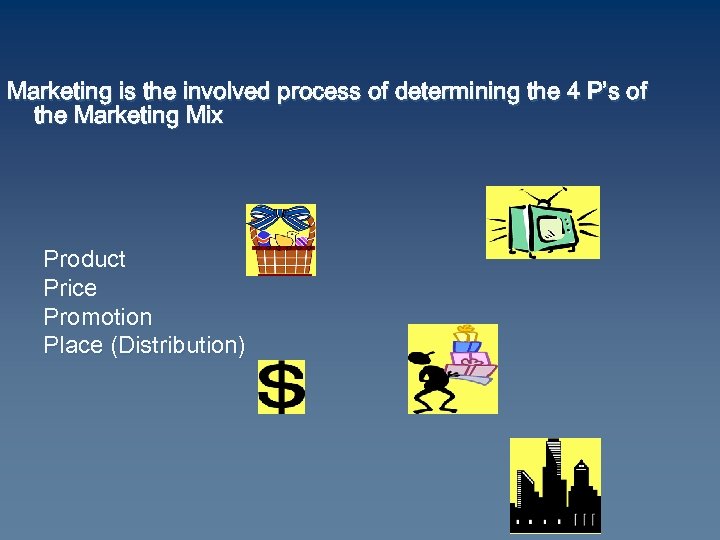 Marketing is the involved process of determining the 4 P’s of the Marketing Mix